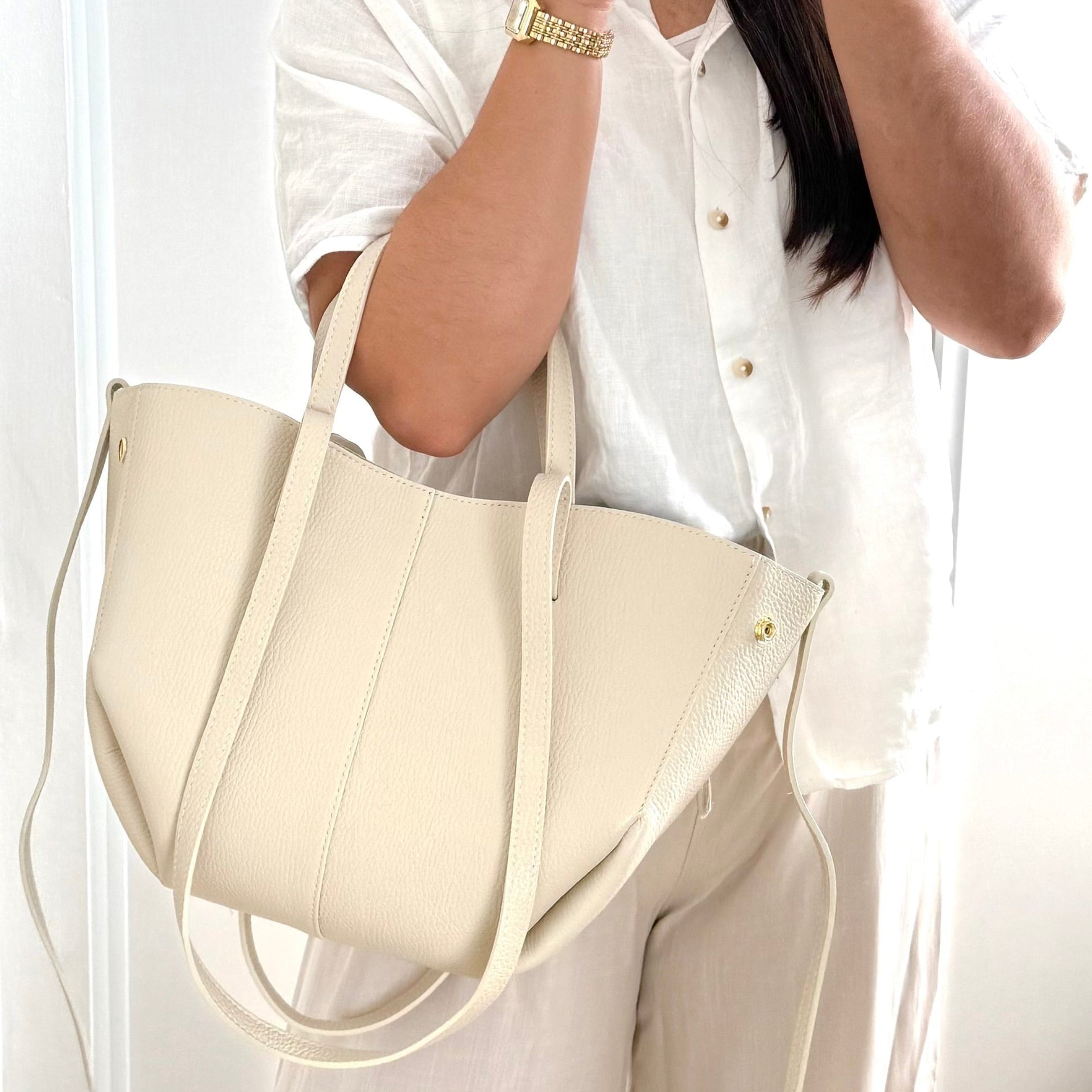 sac cabas ivoire double anses en cuir made in italy - Fiorella