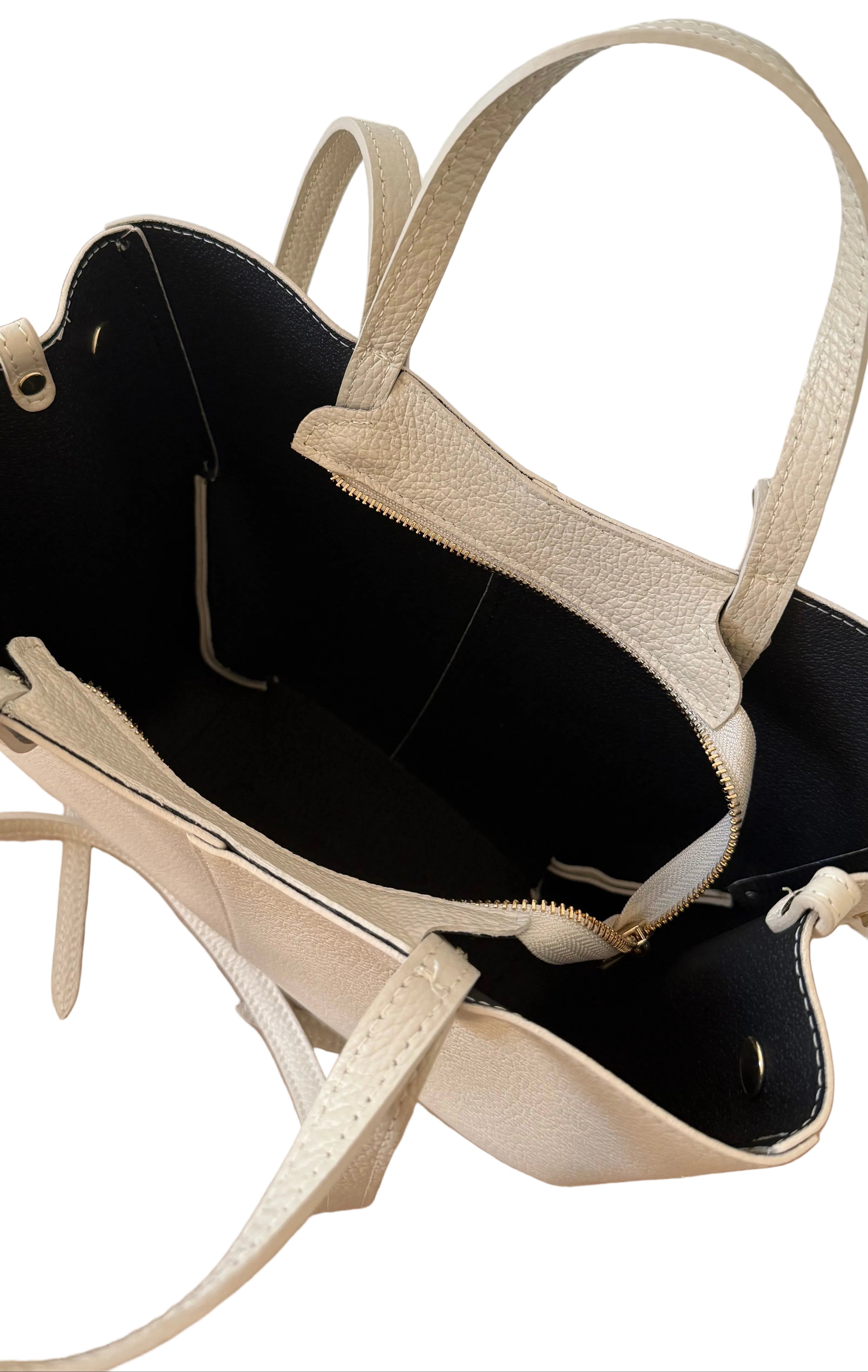 sac cabas ivoire double anses en cuir made in italy - Fiorella