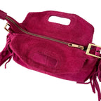 Sac à bandoulière à franges en cuir daim rose fabriqué en Italie - Fiorella