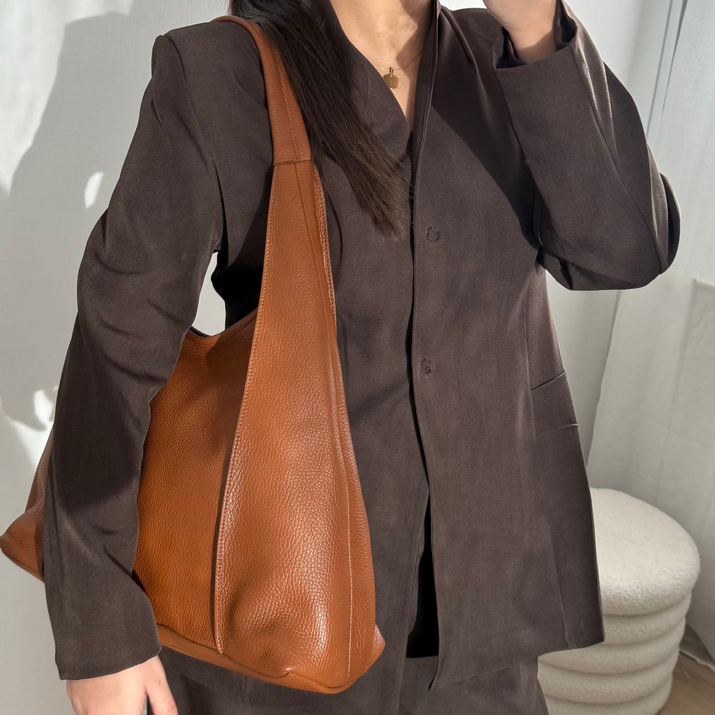 Sac hobo camel en cuir fabriqué en Italie - Fiorella