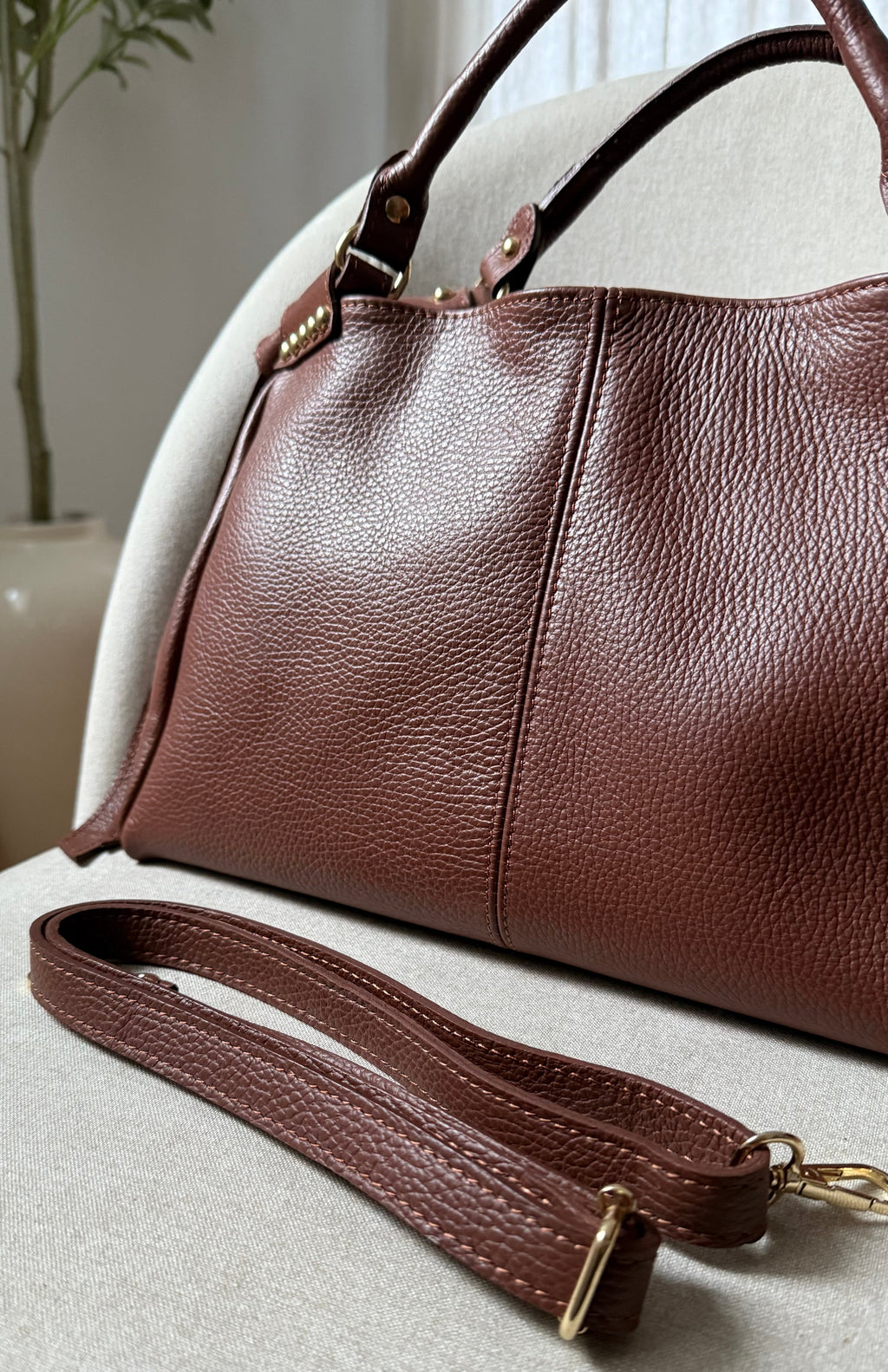 Sac à main marron en cuir fabriqué en Italie - Fiorella