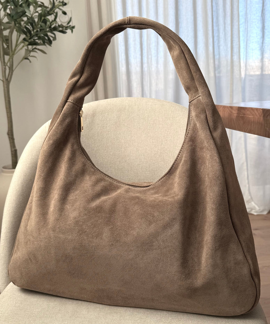 Sac hobo taupe en daim made in Italy - Fiorella