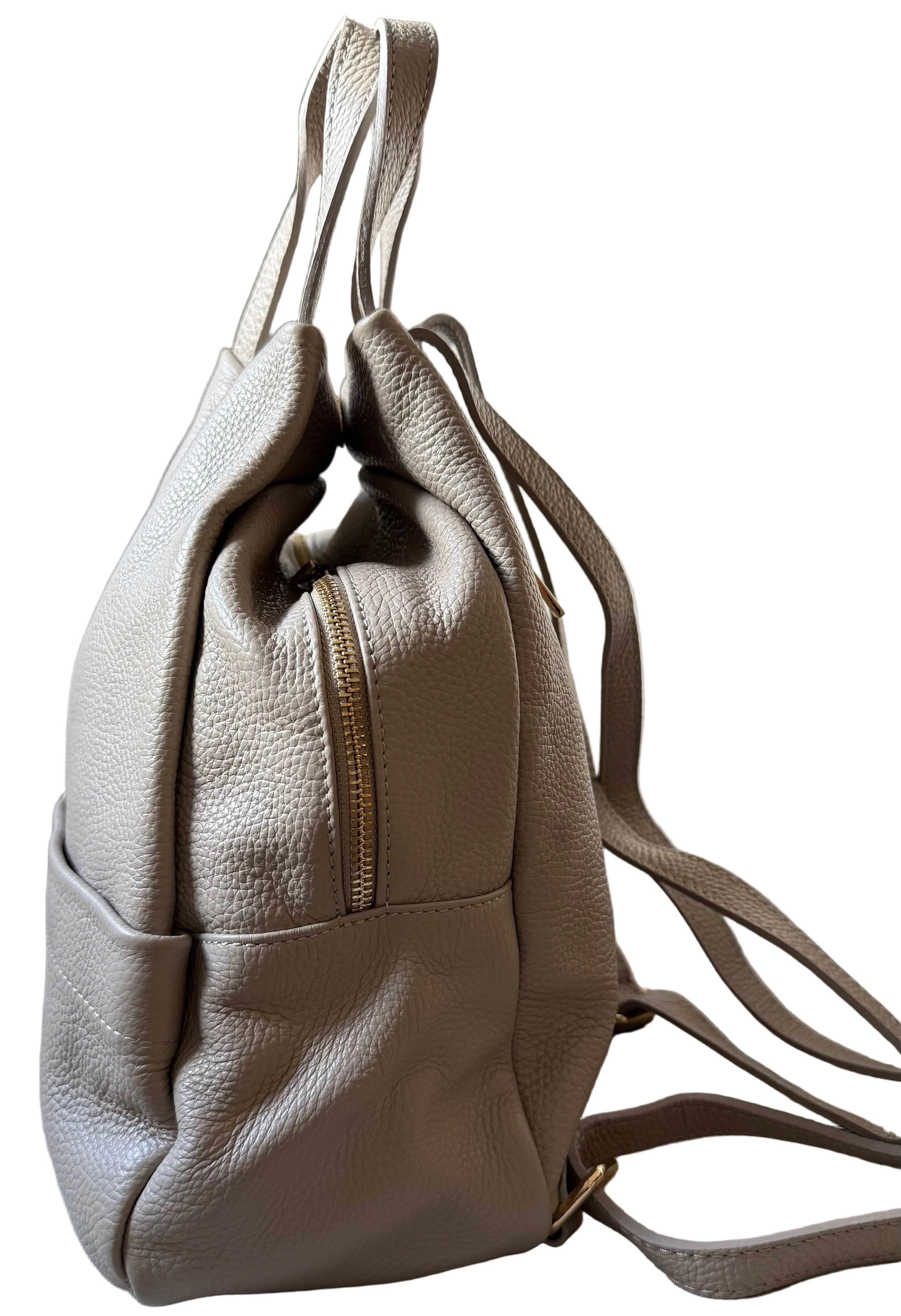 Sac à dos taupe en cuir pour femme made in italy