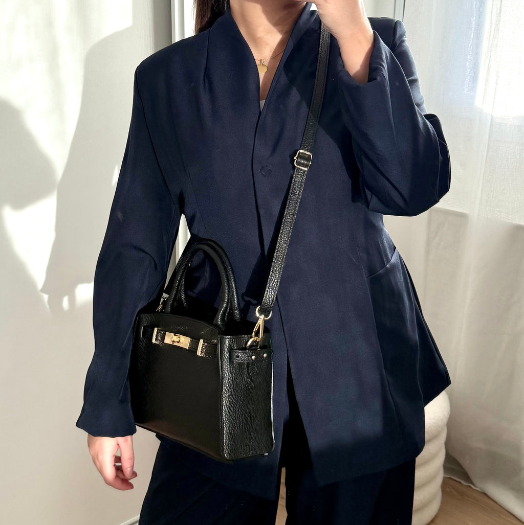 Sac à bandoulière noir en cuir fabriqué en Italie - Fiorella
