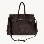 sac à main marron foncé en daim avec boucle dorée made in italy - Fiorella