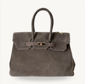 sac à main taupe foncé en daim avec boucle dorée made in italy - Fiorella