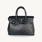 Sac à main noir en cuir fabriqué en Italie - Fiorella