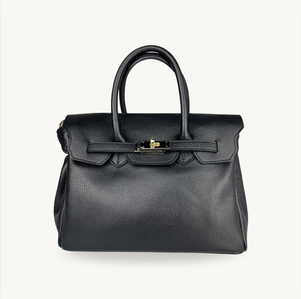 Sac à main noir en cuir fabriqué en Italie - Fiorella
