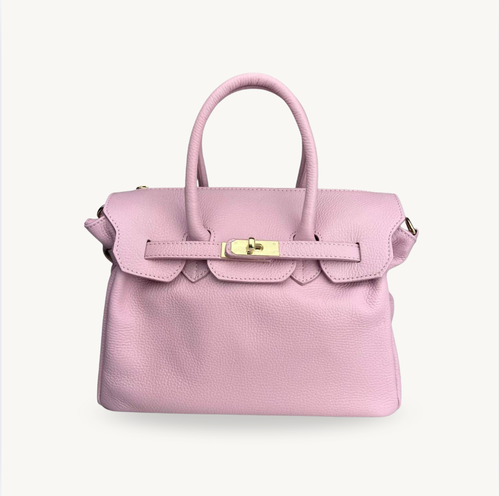 Sac à main rose en cuir fabriqué en Italie - Fiorella