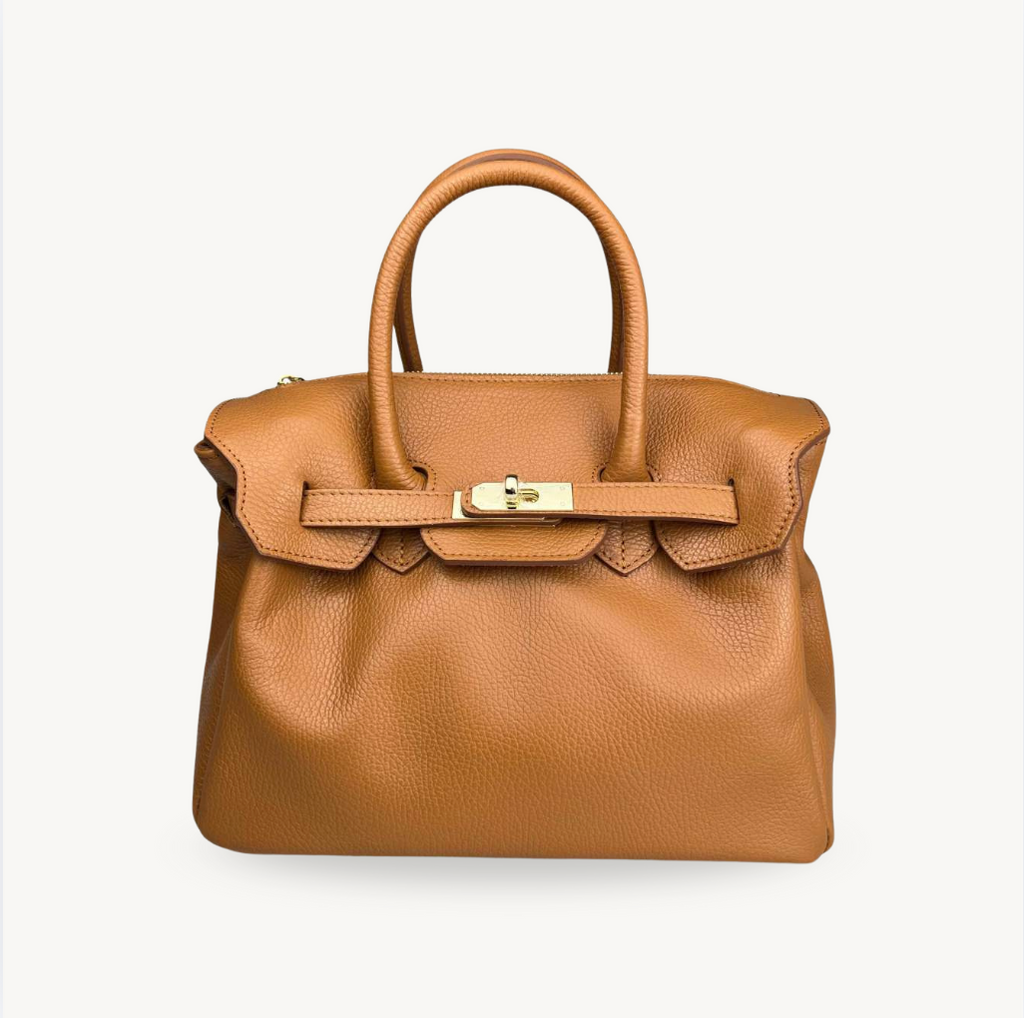 Sac à main camel en cuir fabriqué en Italie - Fiorella