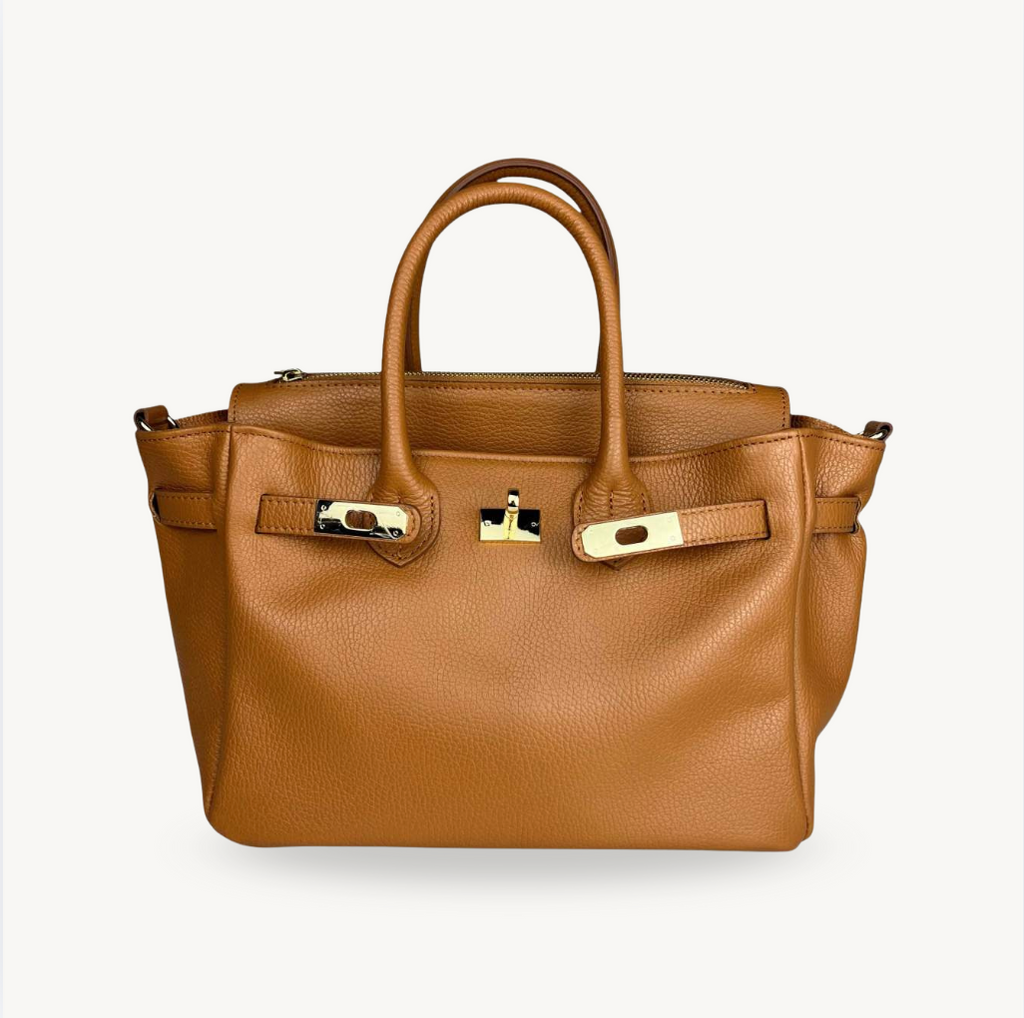 Sac à main camel en cuir fabriqué en Italie - Fiorella