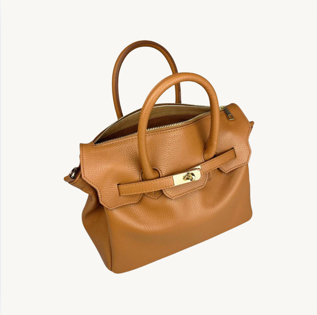 Sac à main camel en cuir fabriqué en Italie - Fiorella
