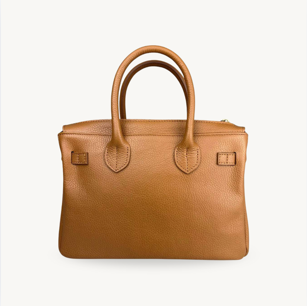 Sac à main camel en cuir fabriqué en Italie - Fiorella