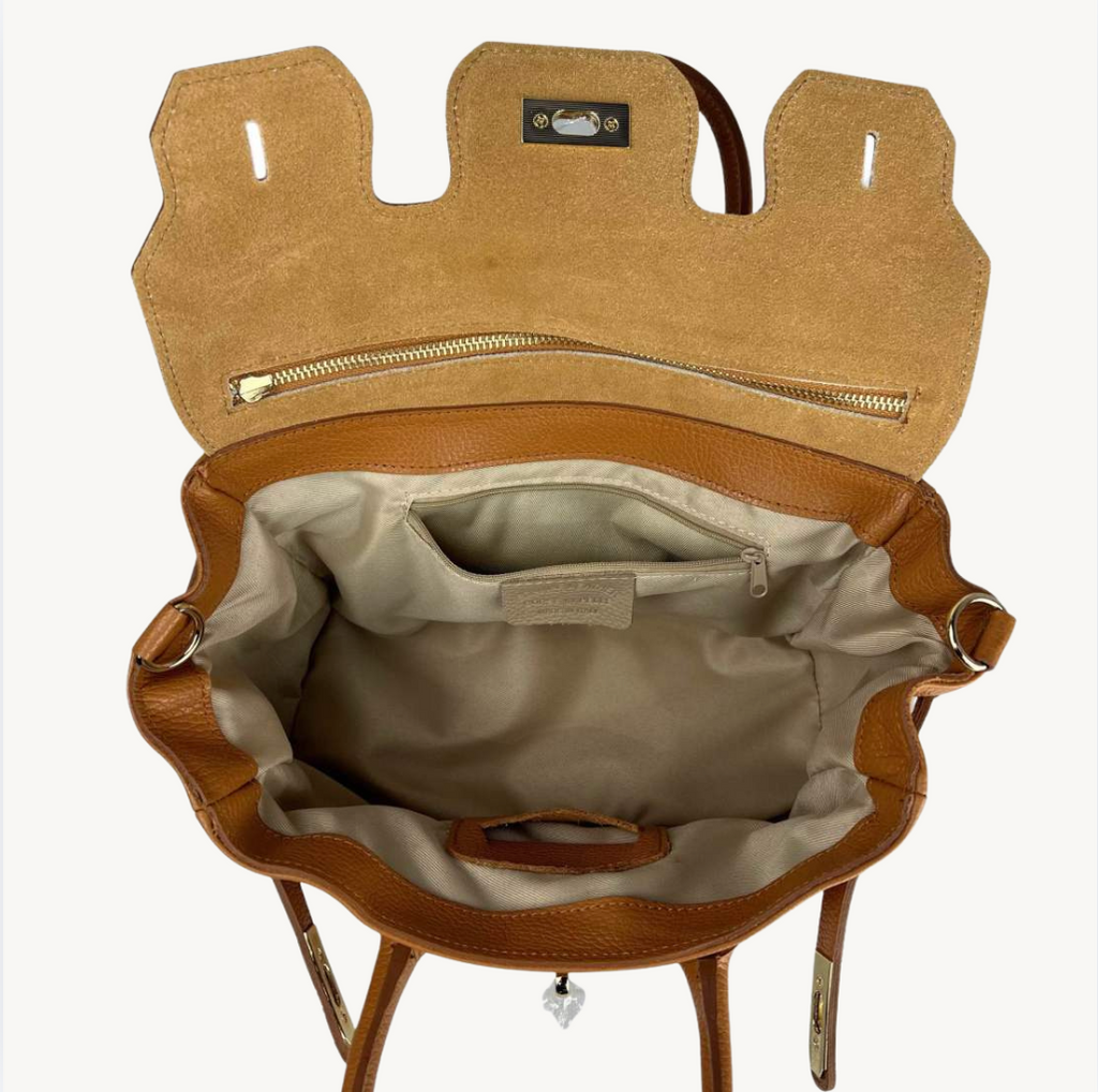 Sac à main camel en cuir fabriqué en Italie - Fiorella