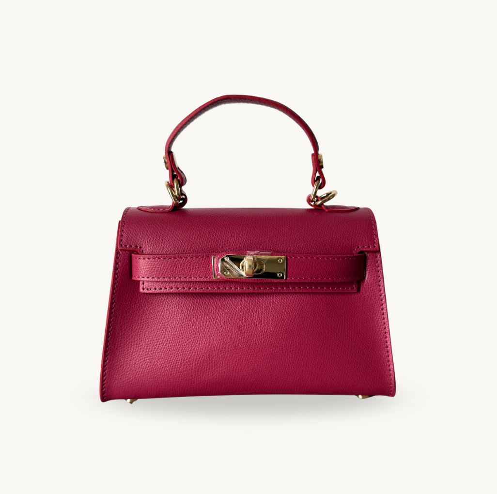 Sac à bandoulière rose en cuir et boucle dorée made in italy - Fiorella