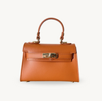 Sac à bandoulière orange en cuir et boucle dorée made in italy - Fiorella
