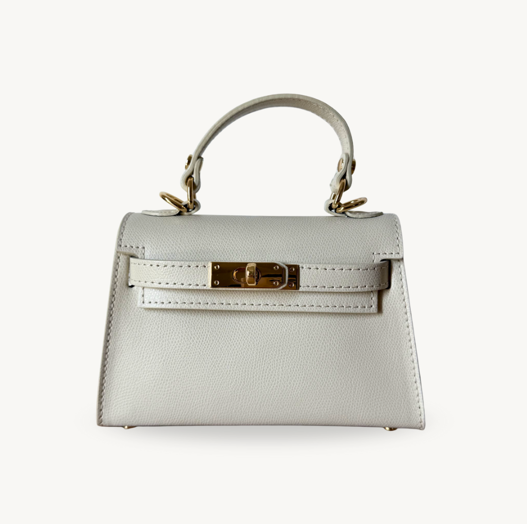 Sac à bandoulière ivoire en cuir et boucle dorée made in italy - Fiorella