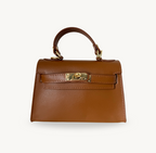 Sac à bandoulière camel en cuir et boucle dorée made in italy - Fiorella