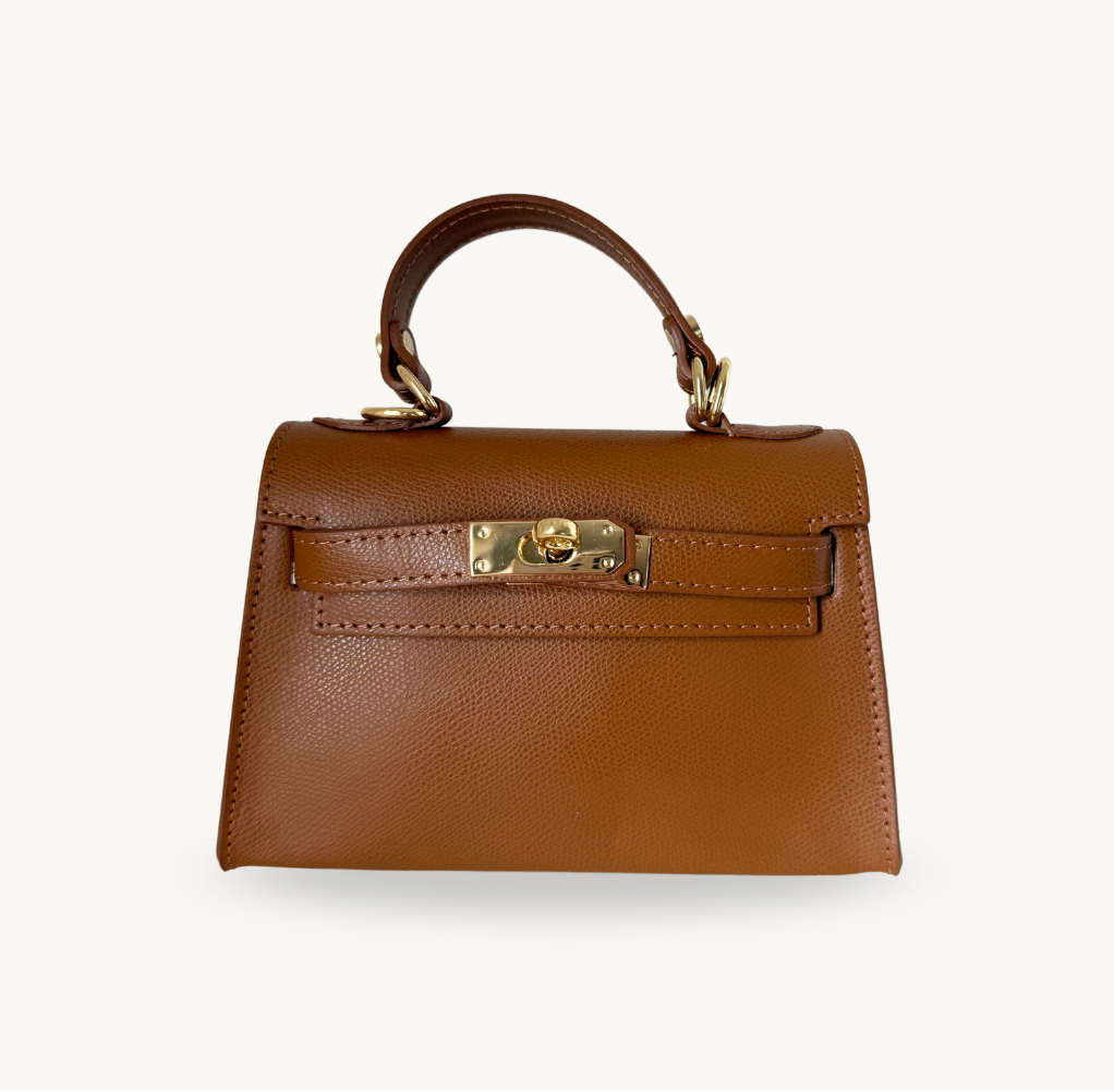 Sac à bandoulière camel en cuir et boucle dorée made in italy - Fiorella