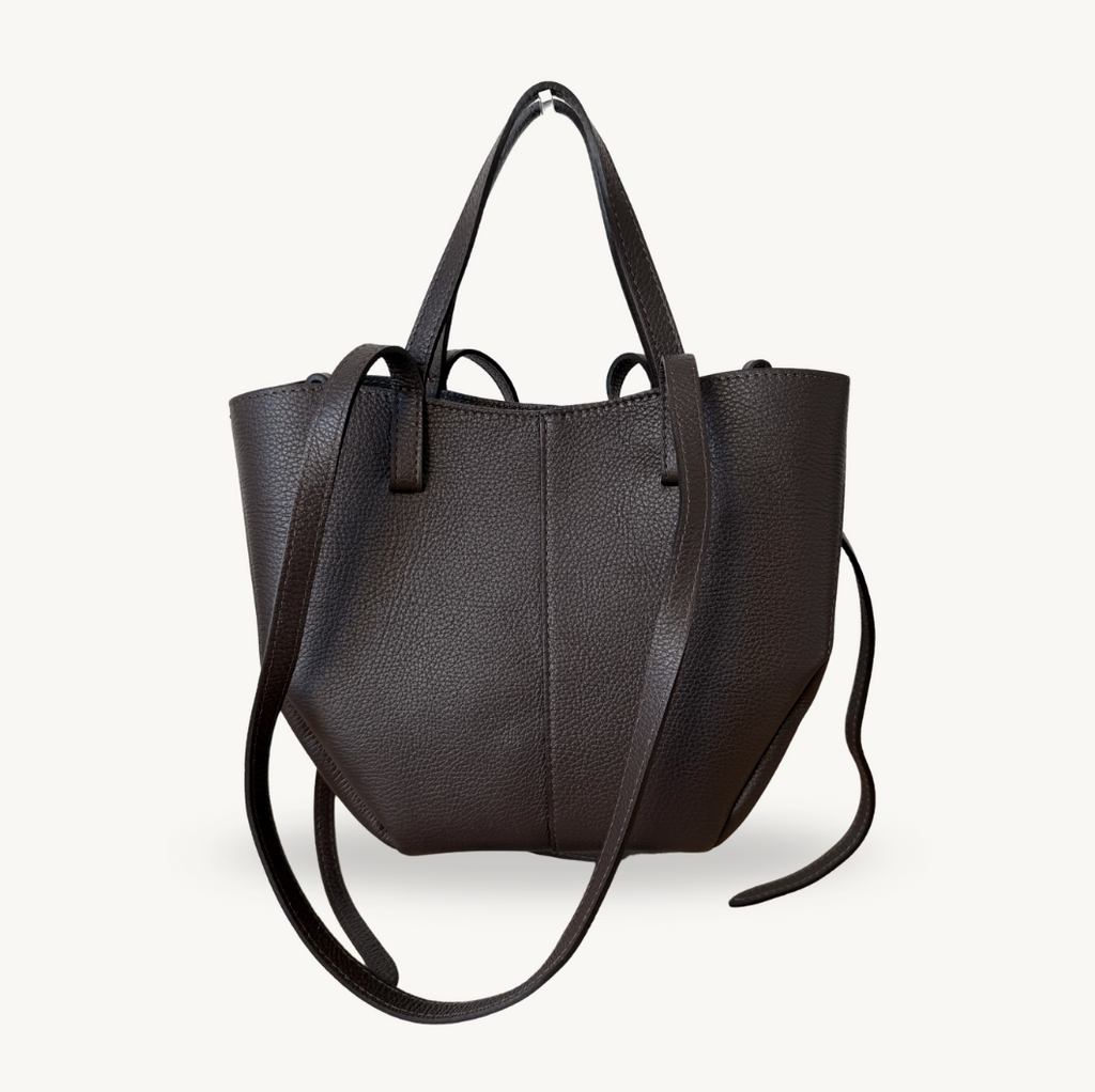 sac cabas marron foncé double anses en cuir made in italy - Fiorella