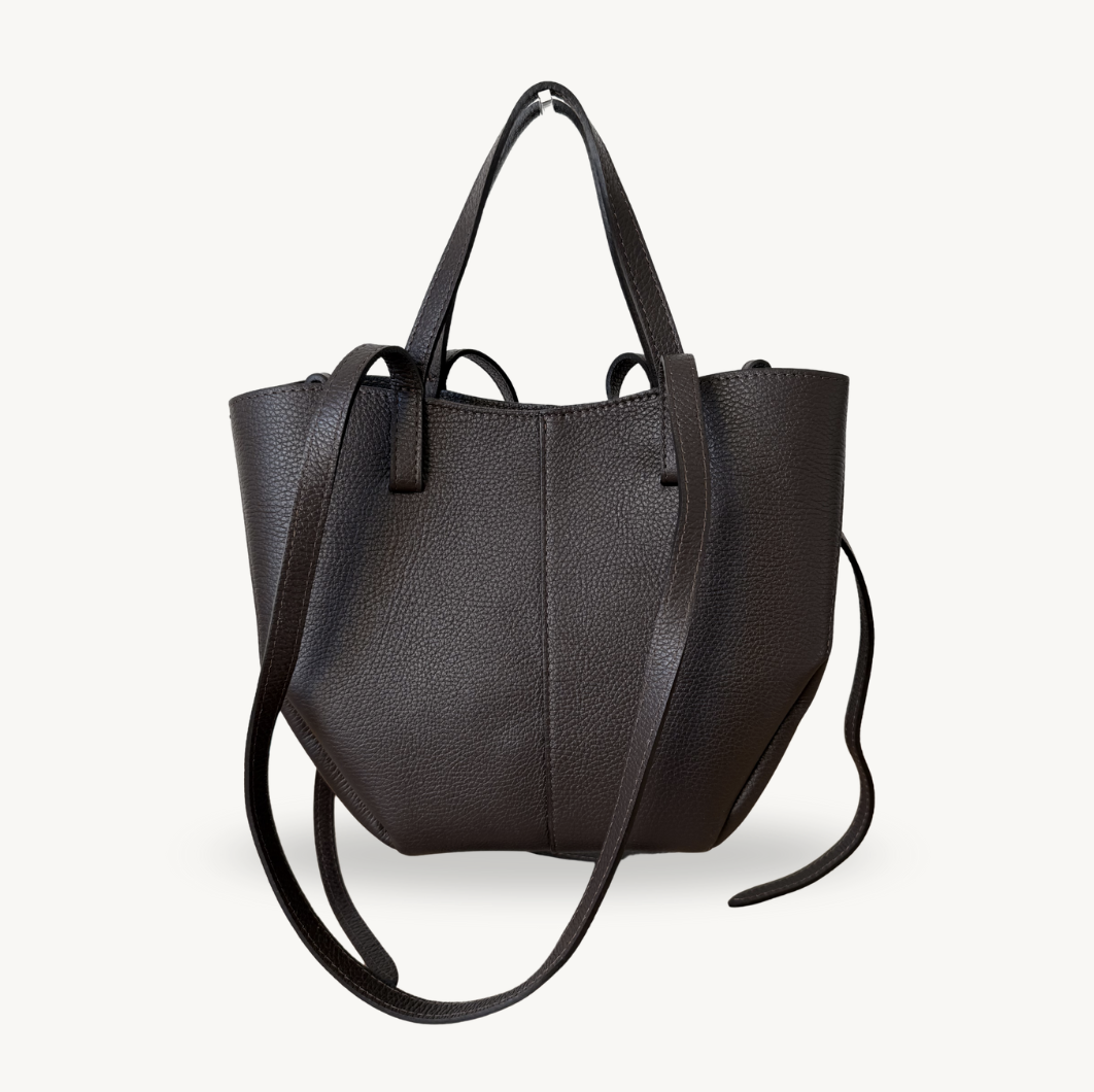 sac cabas marron foncé double anses en cuir made in italy - Fiorella