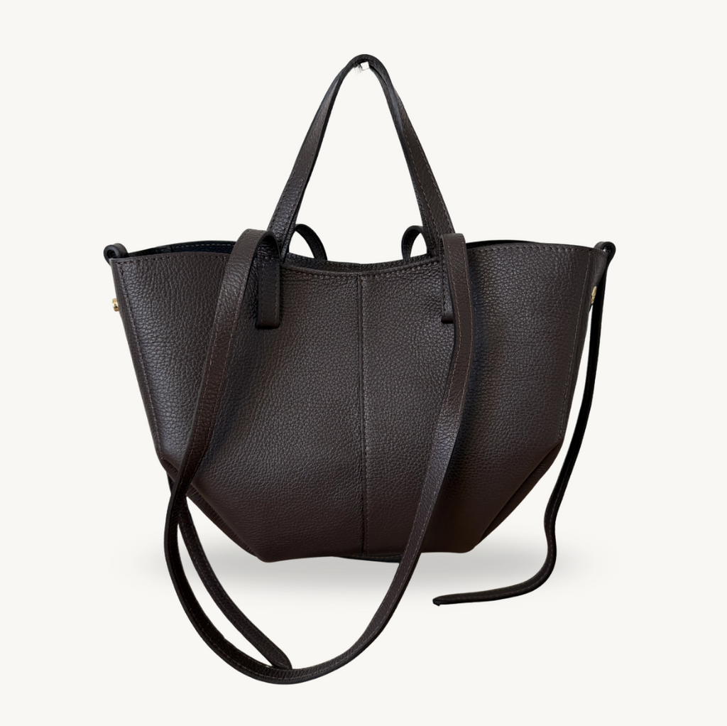 sac cabas marron foncé double anses en cuir made in italy - Fiorella