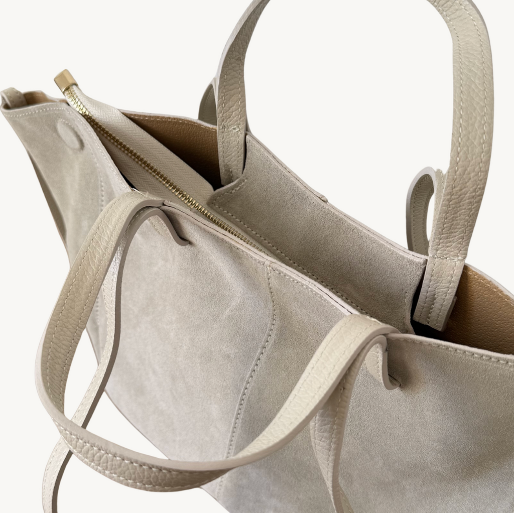 sac cabas ivoire en daim double anses made in italy - Fiorella
