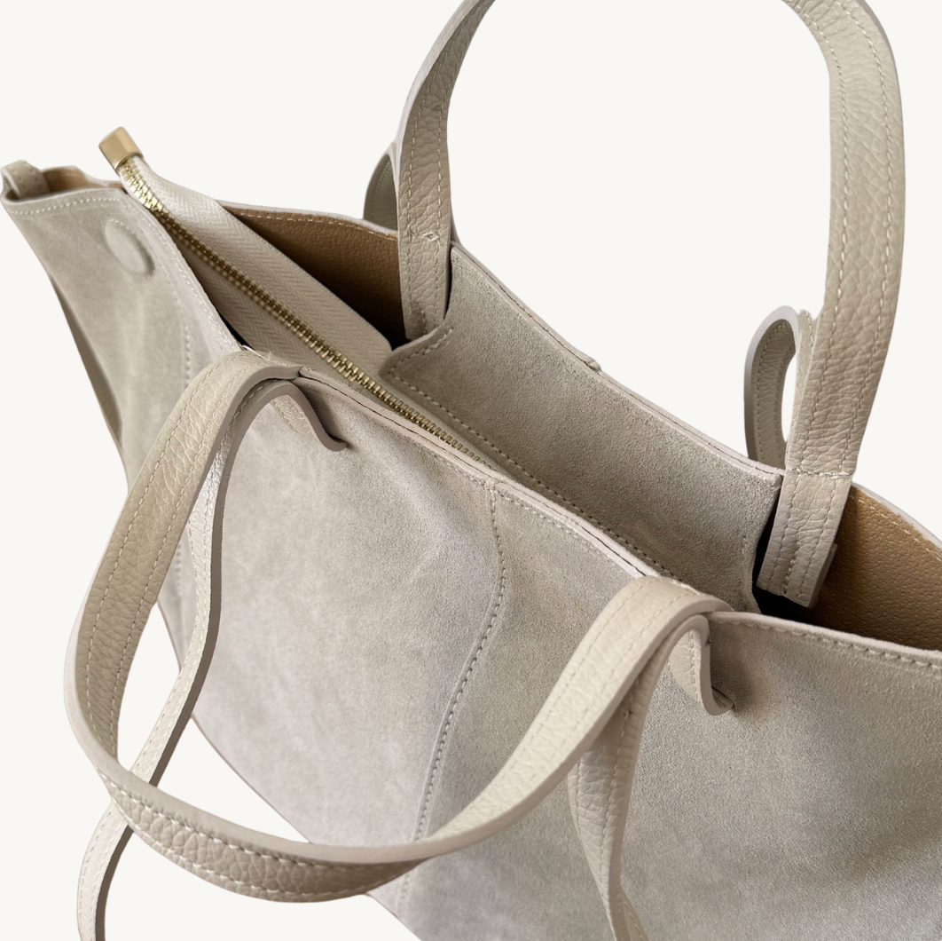 sac cabas ivoire en daim double anses made in italy - Fiorella