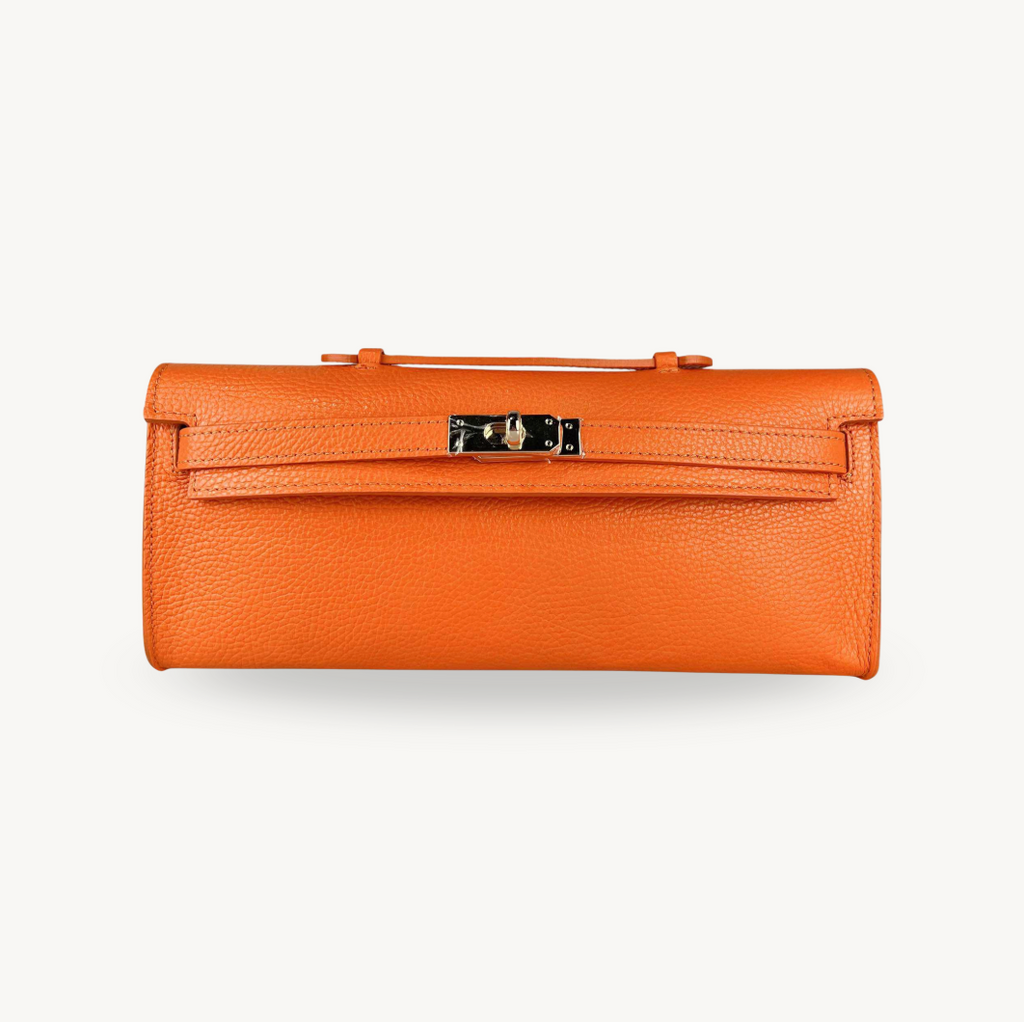 Pochette orange en cuir et boucle dorée made in Italy - Fiorella