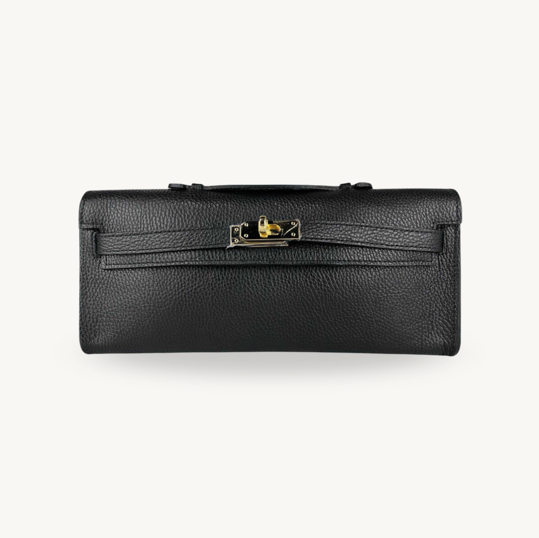 Pochette noire en cuir et boucle dorée made in Italy - Fiorella