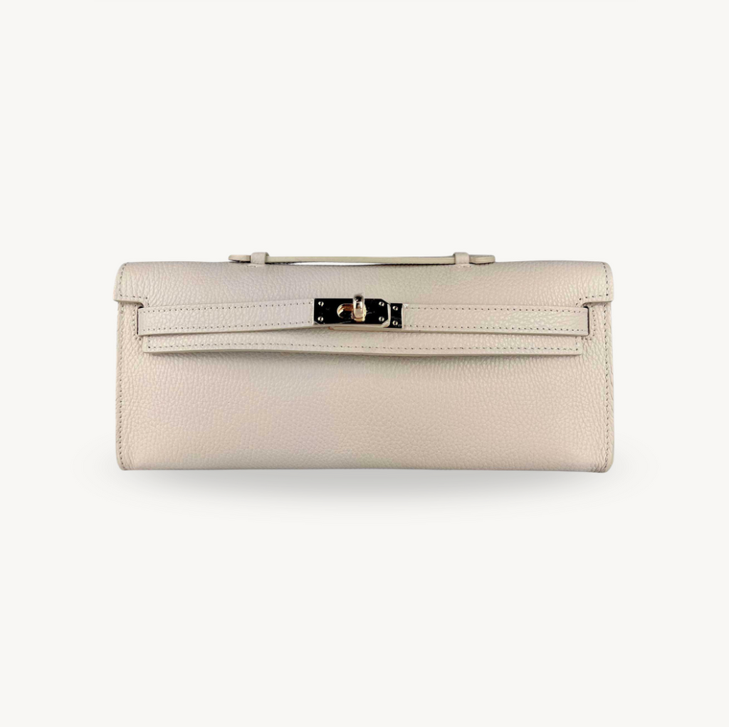 Pochette ivoire en cuir et boucle dorée made in Italy - Fiorella