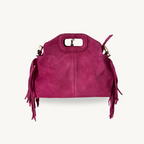 Sac à bandoulière à franges en cuir daim rose fabriqué en Italie - Fiorella