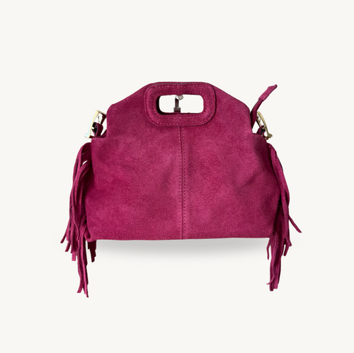 Sac à bandoulière à franges en cuir daim rose fabriqué en Italie - Fiorella