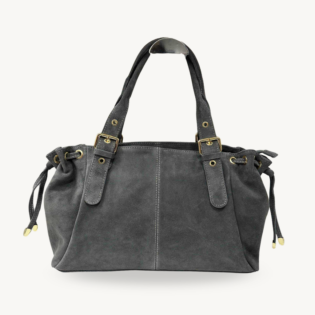 Sac bowling gris en daim made in italy - Fiorella