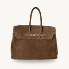 sac à main taupe en daim avec boucle dorée made in italy - Fiorella