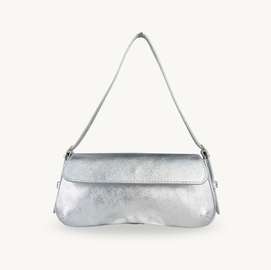 Sac baguette argenté en cuir fabriqué en Italie - Fiorella