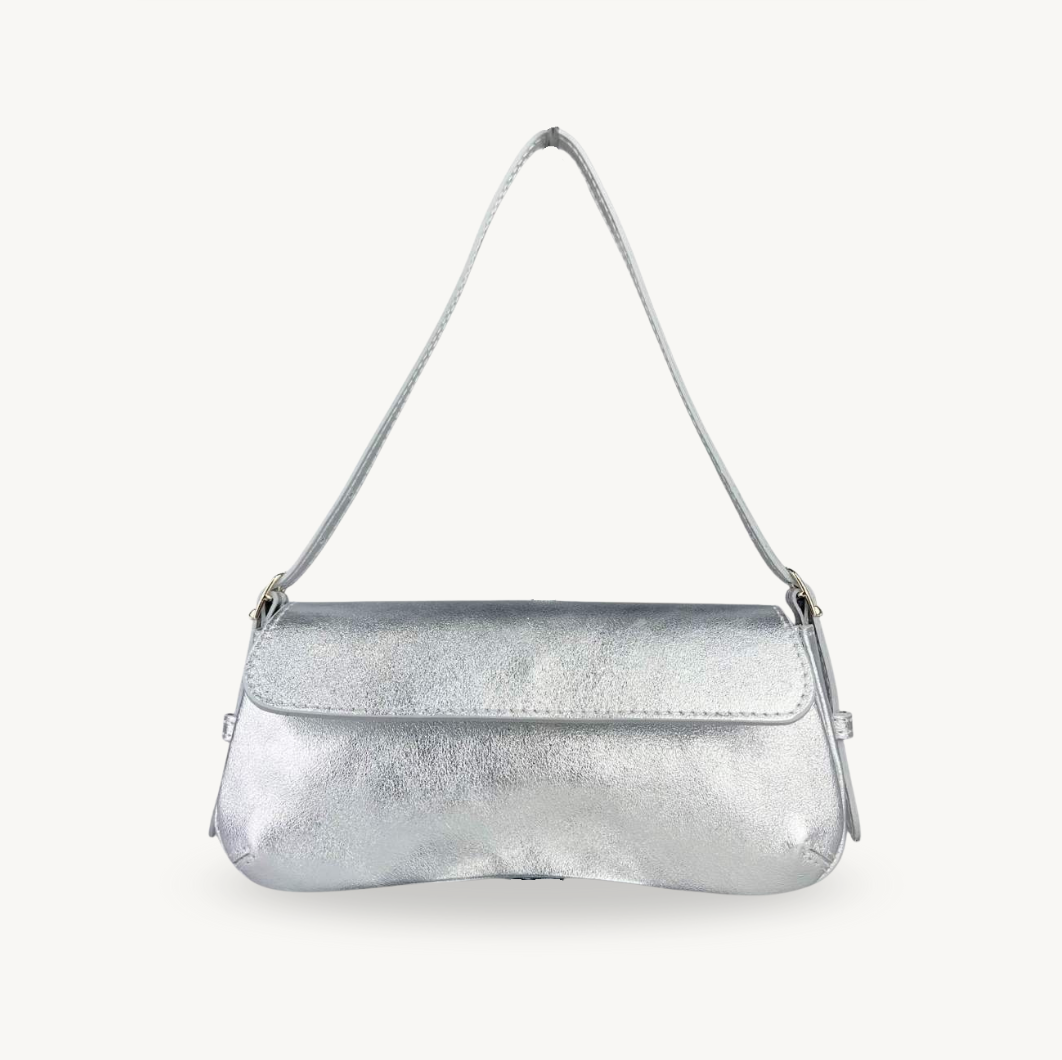 Sac baguette argenté en cuir fabriqué en Italie - Fiorella