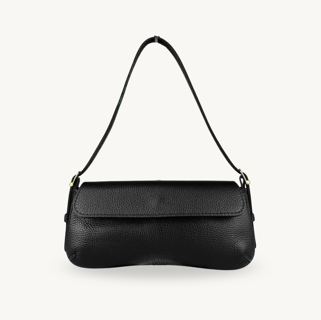 Sac baguette noir en cuir fabriqué en Italie - Fiorella