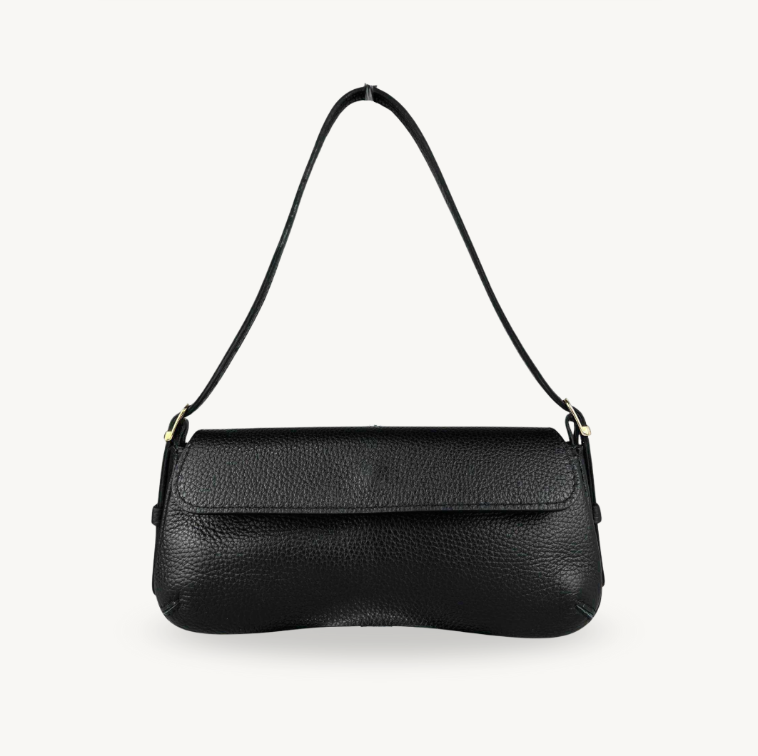 Sac baguette noir en cuir fabriqué en Italie - Fiorella