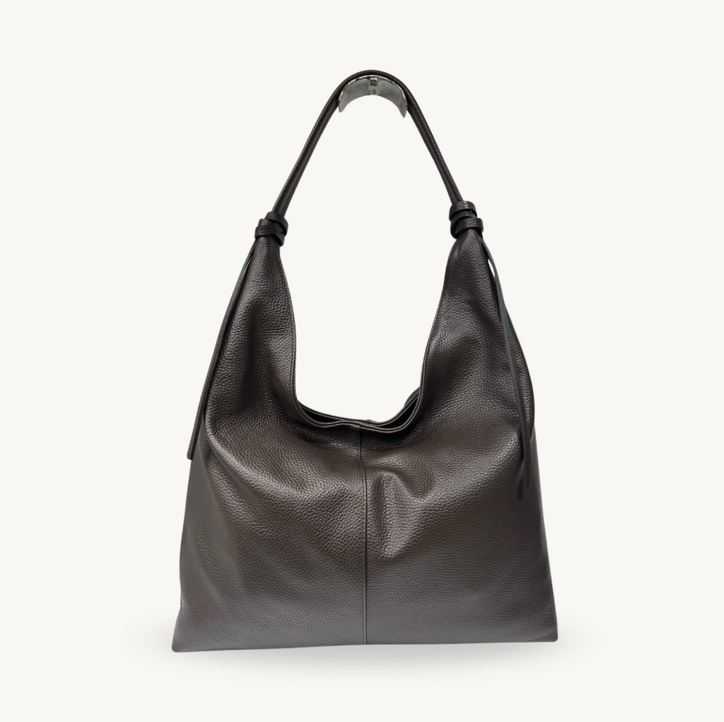 Sac hobo marron foncé en cuir fabriqué en Italie - Fiorella