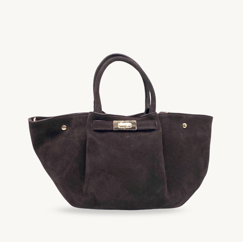 Sac à main marron foncé en daim made in Italy - Fiorella