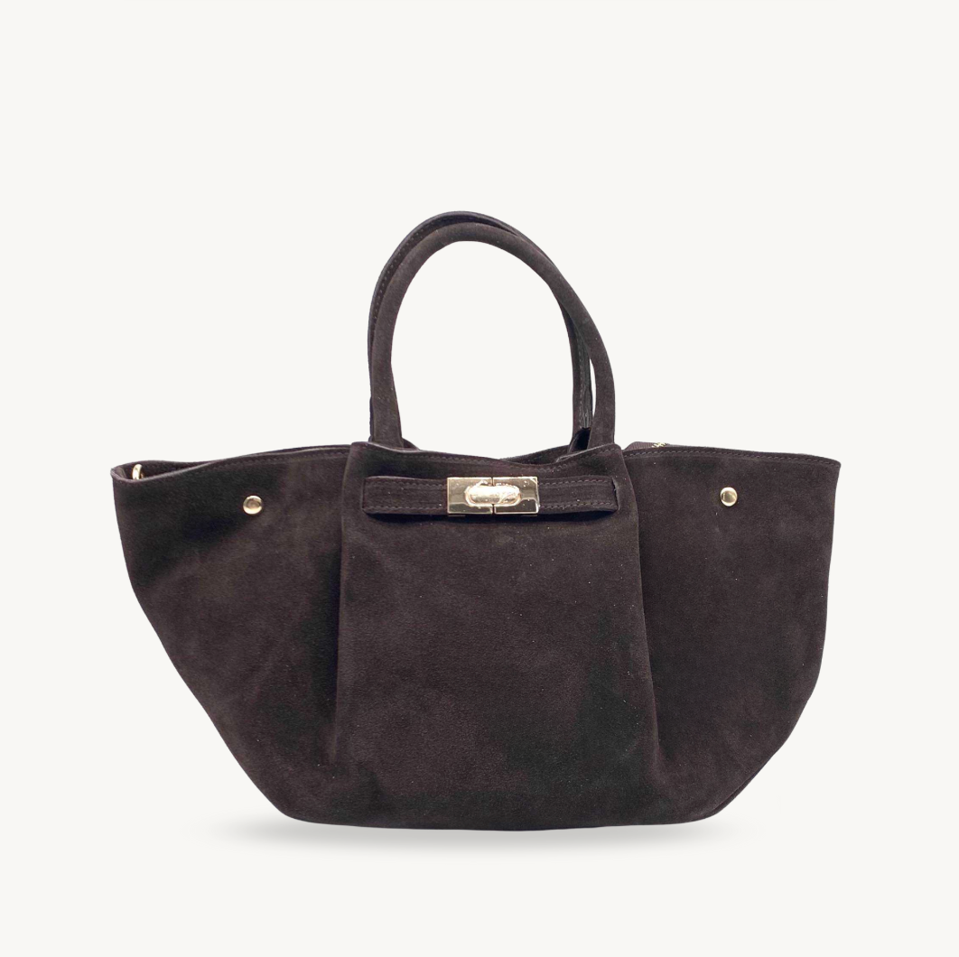 Sac à main marron foncé en daim made in Italy - Fiorella