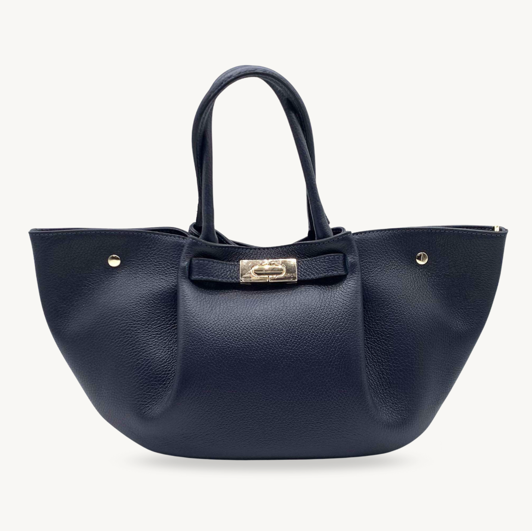 Sac à main bleu marine en cuir made in Italy - Fiorella