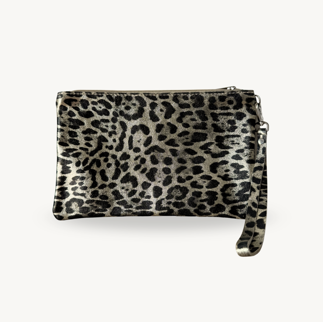 Pochette doré léopard en cuir fabriqué en Italie - Fiorella