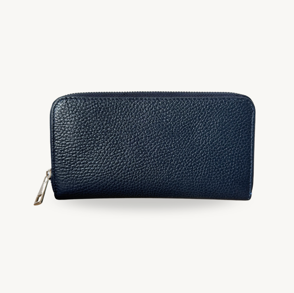 Portefeuille bleu marine en cuir made in Italy - Fiorella