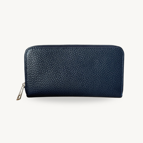 Portefeuille bleu marine en cuir made in Italy - Fiorella