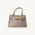 Sac à bandoulière taupe en cuir et boucle dorée made in italy - Fiorella