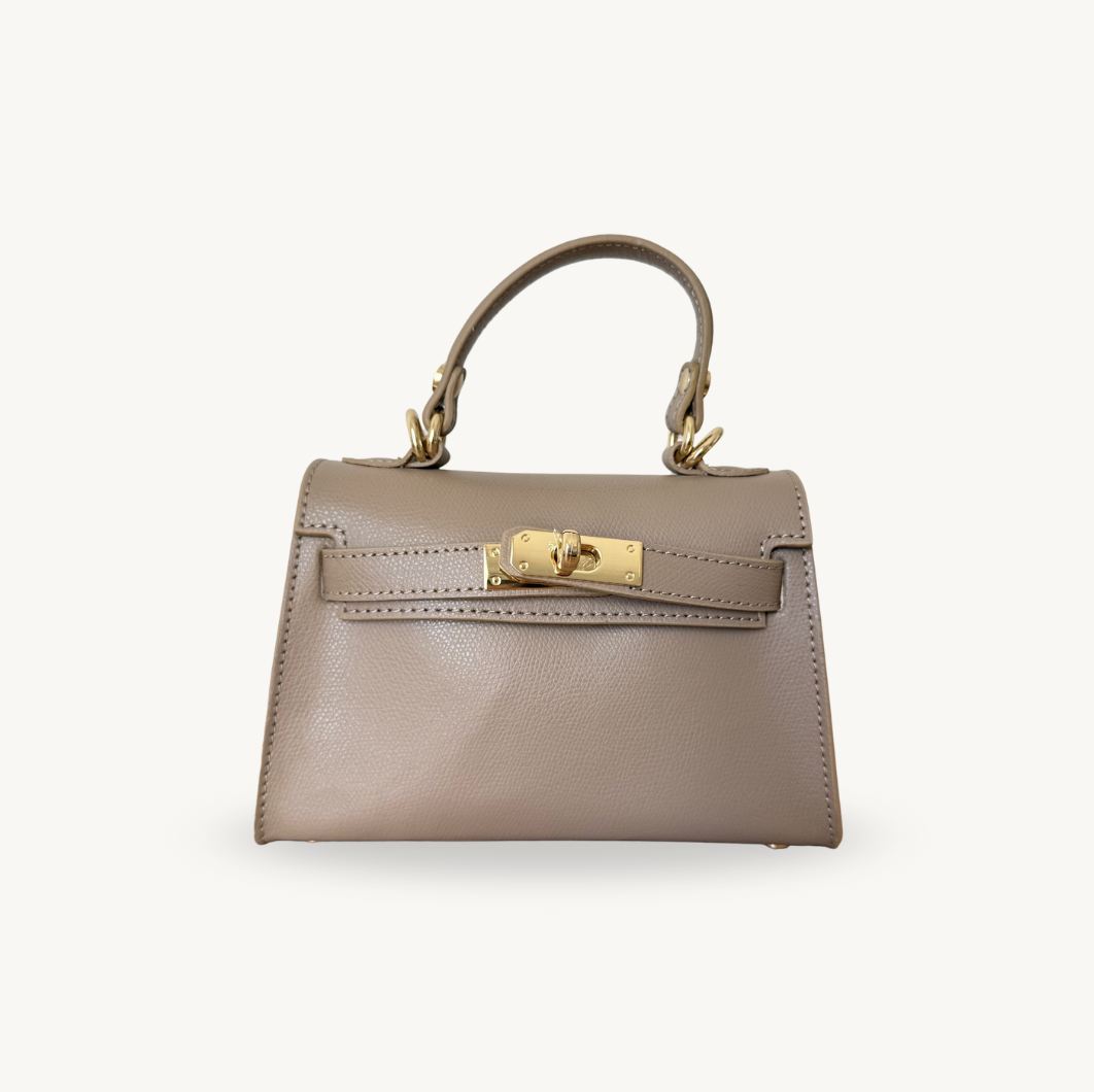 Sac à bandoulière taupe en cuir et boucle dorée made in italy - Fiorella