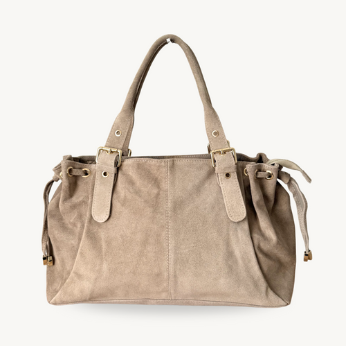Sac bowling taupe claire en daim made in italy - Fiorella