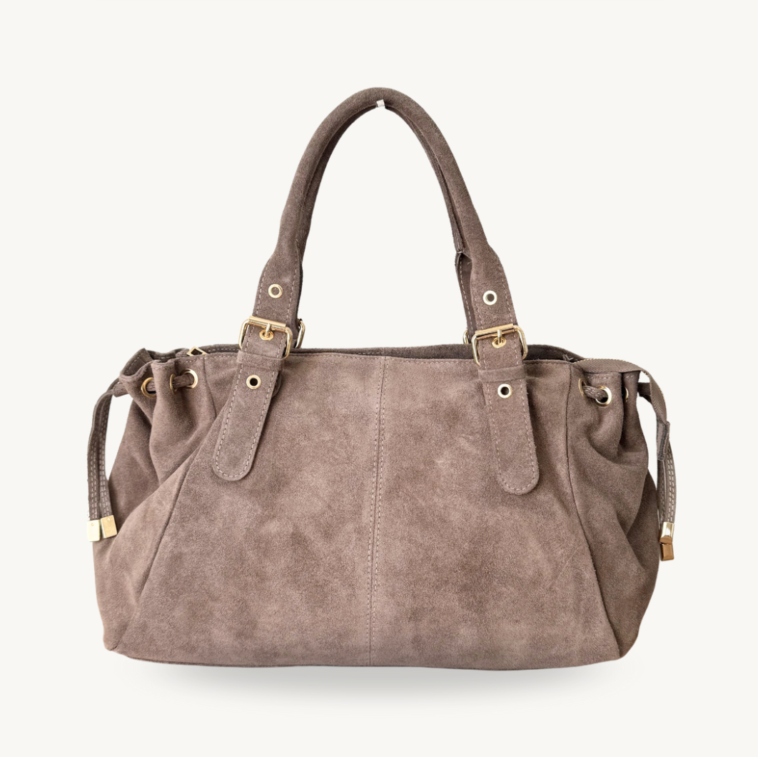Sac bowling taupe en daim made in italy - Fiorella